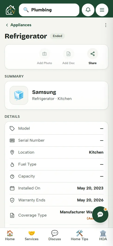Grand Vista Hub — Appliance record
