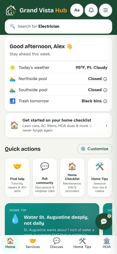 Grand Vista Hub — Home dashboard