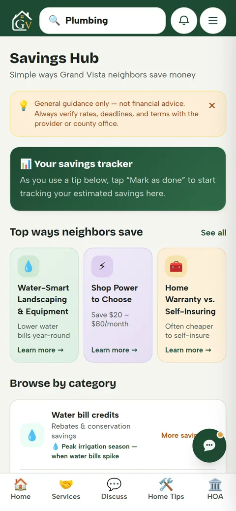Grand Vista Hub — Savings hub